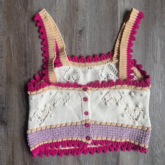 Zara Crochet Button Back Cropped Tank Top Knitted Sweater - Picture 4 of 4